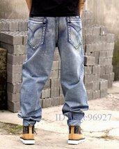 S396☆新品メンズ ジーンズ ワイドパンツ バギーパンツ デニムパンツ ジーパン ハイカジュアル 大きいサイズ ゆったり ブルー 36_画像4