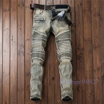 T029☆新品メンズジーンズ バイクパンツ デニムパンツ カジュアル ビンテージ Ｇパン ジーパン スリム ウォッシュ ロング ストレッチ 36_画像1