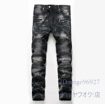 V303☆新品メンズジーンズ バイクパンツ デニムパンツ カジュアル 欧米風 ジーパン ユーズド加工 大きいサイズあり ブラック_画像2