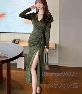 W681☆新品ワンピース レディース 美ラインパーティードレス 上品 披露宴dress Sexy フォーマル きれいめ ロング丈