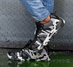 A1102* new goods steel iron . core safety shoes men's trekking outdoor work shoes nail .. pulling out prevention . slide ventilation camouflage pattern casual gray size 27CM