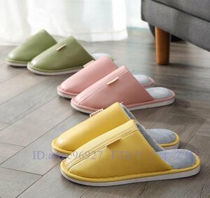 A5444* autumn winter slippers interior lady's men's 4 pairs set house slippers flannel pu leather slip prevention autumn winter spring for room room shoes . customer 