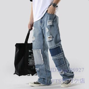 A0614* new goods casual Denim pants men's wide pants patchwork Harley m pants easy jeans bottoms G bread M~3XL