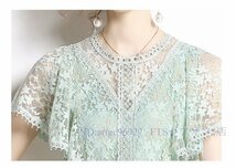 A5465☆新品パーティー 二次会 結婚式 披露宴 二次会 大人上品 レース半袖ロングワンピースドレス　緑　Ｓ～ＸＸＬサイズ選択_画像8