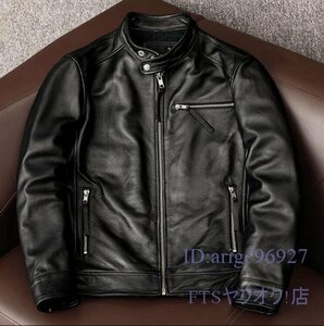 U963☆新品秋冬 レザージャケット 上品 本革 牛革 ライダースジャケット 革ジャン 黒Ｓ～6ＸＬ