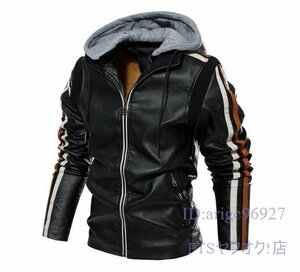 V166☆新品レザージャケット メンズ ライダースジャケット バイクジャケット裏起毛 ジャンパー ブルゾン 革ジャン 防寒 大きいサイズ