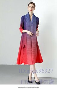 A2663☆新品上品 レディース カジュアル 皺加工 ドレススカート フォーマル 体型カバー 長袖ロングワンピース 青 赤