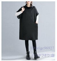 A2736☆新品カジュアル オシャレ ハイネック 無地 ゆったり大きいサイズ チュニック ひざ丈スカート L~XL 灰_画像10