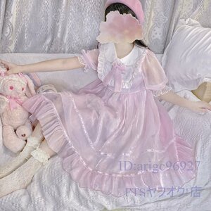 A2379☆新品ワンピースレディース 20代30代40代 着心地抜群 極美品 ドレス 半袖 ボウタイ装飾 ピンク