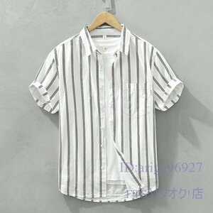 A2340☆新品半袖シャツ 上質 コットンシャツ メンズ Tシャツ ボーダー柄 夏 サマー 半袖シャツ 心地良しＭ～3ＸＬ 白