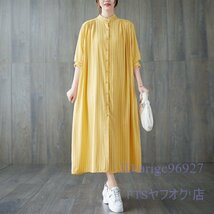 A2711☆新品レディース カジュアル ボーダー ゆったり大きいサイズ体型カバー 長袖 ロングシャツワンピース 黄色_画像9