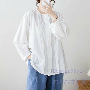 A2780☆新品カジュアル オシャレ ゆったり大きいサイズ 無地 長袖 シャツブラウス L~XL ホワイト