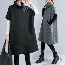 A2736☆新品カジュアル オシャレ ハイネック 無地 ゆったり大きいサイズ チュニック ひざ丈スカート L~XL 灰_画像3