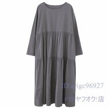 A2819☆新品オシャレ ナチュラル コットンリネン 無地 綿麻 長袖マキシロングワンピース L～XXL 黒_画像5