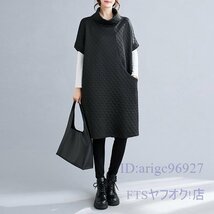 A2736☆新品カジュアル オシャレ ハイネック 無地 ゆったり大きいサイズ チュニック ひざ丈スカート L~XL 灰_画像9