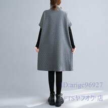 A2736☆新品カジュアル オシャレ ハイネック 無地 ゆったり大きいサイズ チュニック ひざ丈スカート L~XL 灰_画像2