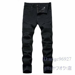 S806☆新品メンズ デニムパンツ ジーンズ バイクパンツ ジーパン ライダー パンツ スキニーパンツ ストレッチパン大きいサイズ ブラック