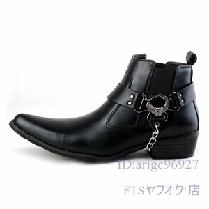 S664☆新品メンズ マーティンブーツ ショートブーツ ベルト ウエスタンブーツ 紳士靴 ワークブーツ バイクブーツ 25cm