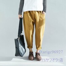 T159☆新品レディース サルエルパンツ ジョガーパンツ リネンパンツ 綿麻 ワイドパンツ スウェットパンツ タイパンツ 春夏 ブラウン L_画像7