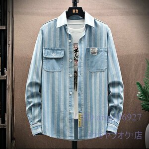 T181☆新品メンズデニムシャツ作業服シャツ長袖シャツカジュアルシャツアウターワークシャツジャンパー色*サイズ選択可ブルーＭ～3XL