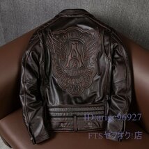 U978☆新品ハレーバイクレザージャケット 上品 本革 高級 牛革 ユーズド加工ライダースジャケット 革ジャン Ｓ～5XL 秋冬_画像2