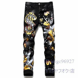 T219☆新品メンズ デニムパンツ ジーパン ジーンズ ダメージ加工 スキニーパンツ W29~W38