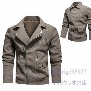 T937☆新品ライダースジャケット メンズ 春秋服 トレンド ステキレザー ブルゾン カジュアル バイクウエア カーキ M