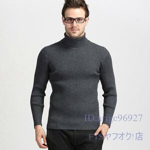 U809☆新品秋冬上質カシミヤセーター タートルネック メンズセーター スリムフィット プルオーバー ウールニット