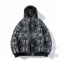 U273☆新品中綿ジャケット 柄物 メンズ* ライトアウター コート 秋冬服 ジャンパー ブルゾン トップス ブルー 3XL_画像9