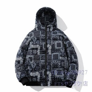 U282☆新品中綿ジャケット 柄物 メンズ* ライトアウター コート 秋冬服 ジャンパー ブルゾン トップス ブルー 5XL