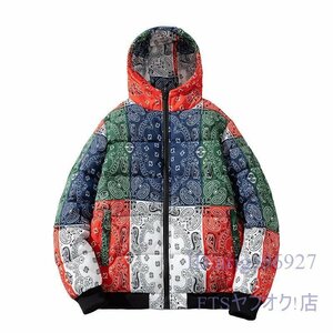 U278☆新品中綿ジャケット 柄物 メンズ* ライトアウター コート 秋冬服 ジャンパー ブルゾン トップス レッド 3XL