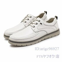 T991☆新品スニーカー メンズ/ ドライビングシューズ カジュアうｒ イギリス風 色*サイズ選択可 紳士靴 男性靴 白 26.5cm_画像4