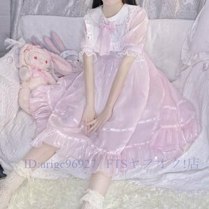 A5085☆新品ワンピースレディース 20代30代40代 着心地抜群 極美品　ドレス 半袖 ボウタイ装飾 ピンク