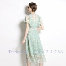 A5465☆新品パーティー 二次会 結婚式 披露宴 二次会 大人上品 レース半袖ロングワンピースドレス　緑　Ｓ～ＸＸＬサイズ選択_画像5