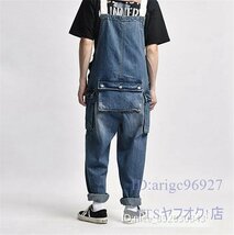 U201☆新品オーバーオール メンズ デニムパンツ つなぎ ペインターパンツ オールインワン ポケット付き ジーンズ ブルー 2XL_画像2