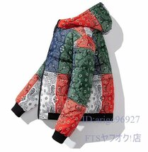 U273☆新品中綿ジャケット 柄物 メンズ* ライトアウター コート 秋冬服 ジャンパー ブルゾン トップス ブルー 3XL_画像4