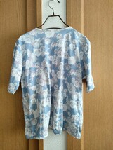 レディース ヘンリーネック 半袖 Tシャツ 花柄 ブルー フリー_画像2