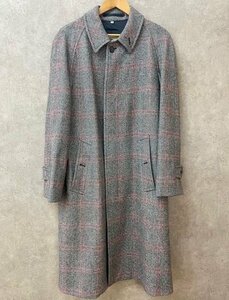 1S594☆バーバリー BURBERRY LONDON☆ 英国製 メンズ ステンカラーコート ヘリンボーン ツィード チェック 48 美品 【ニューポーン】