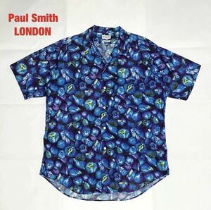 【人気】Paul Smith LONDON　ポールスミス　総柄シャツ　ブルーベリー柄　オーバーサイズ　アメリカンジャケット期　80s　90s　C-OS 301