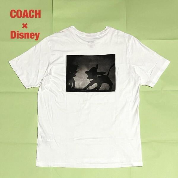 【希少】COACH×Disney コラボTシャツ ピノキオ 馬車ロゴ ワッペン コーチ ディズニー バックプリント 刺繍 クルーネック