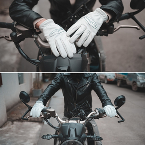 本革 牛革 ハレーバイク ライダース グローブ ガントレット ワーク 手袋 レザー アウトドア 防寒 防風 裏起毛 ホワイト XLの画像9