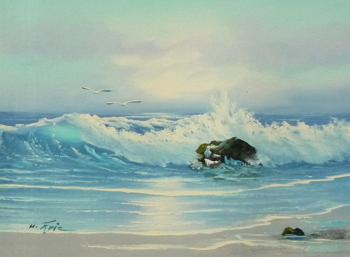Картина Маслом, Западная живопись, ручная роспись маслом, № F4 Картина «Морской морской пейзаж с волнами» -31- Специальная цена, рисование, картина маслом, Природа, Пейзаж