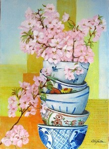 Art hand Auction Oil painting, Western painting (delivery available with oil painting frame) F6 size Sakura 8 Chika Naito, Painting, Oil painting, Nature, Landscape painting