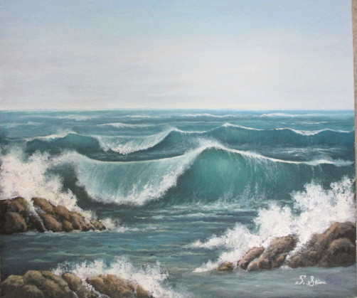 Oil painting, Western painting (delivery possible with oil painting frame) P4 size Morning waves Shima Wataru, Painting, Oil painting, Nature, Landscape painting