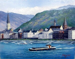 Art hand Auction Oil painting, Western painting (can be delivered with oil painting frame) F4 size Ancient City on the Rhine by Tatsuyuki Nakajima, Painting, Oil painting, Nature, Landscape painting