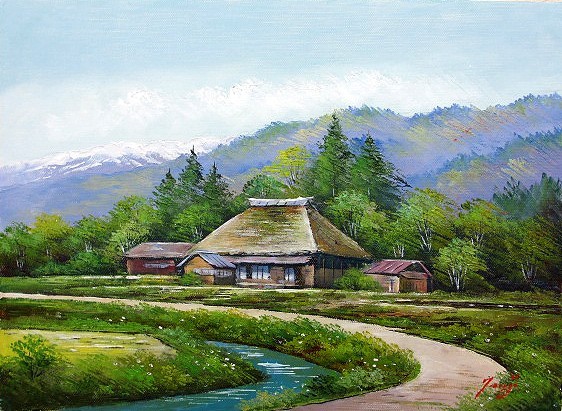 Peinture à l'huile, Tableau occidental (livraison possible avec cadre peinture à l'huile) taille F20 Okuhida Folk House Kyoko Tsuji, Peinture, Peinture à l'huile, Nature, Peinture de paysage