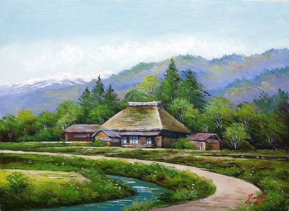 Peinture à l'huile, Tableau occidental (livraison possible avec cadre peinture à l'huile) taille F15 Okuhida Folk House Kyoko Tsuji, Peinture, Peinture à l'huile, Nature, Peinture de paysage