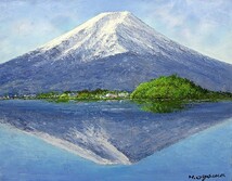 油彩画 洋画 (油絵額縁付きで納品対応可) WF6 「河口湖より富士を望む」 小川 久雄_画像1