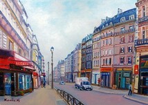 油彩画 洋画 (油絵額縁付きで納品対応可) M6号 「パリの街角」 半澤 国雄_画像1