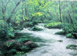 Art hand Auction Oil painting, Western painting (can be delivered with oil painting frame) F8 size Oirase Isao Oyama, Painting, Oil painting, Nature, Landscape painting